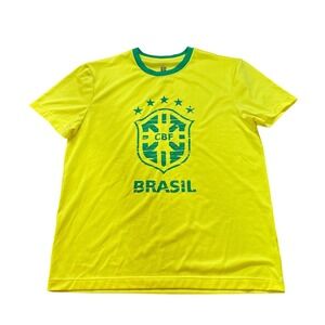 CBF Brazil Soccer Jersey Mens Yellow Green Graphic Short Sleeve SIZE M